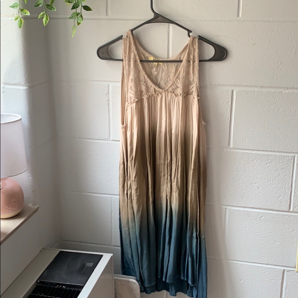 Kori America tan to blue ombré dress.